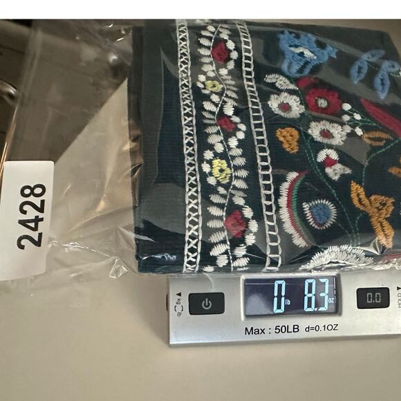 Simplee Sz M Dark Green Corduroy‎ Floral Embroidered Mini Skirt Bohemian Artsy - Picture 10 of 10